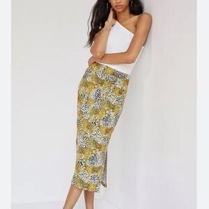 Anthropologie Coreylynn Calter Leopards Animal Print Slip Midi Skirt Size Small